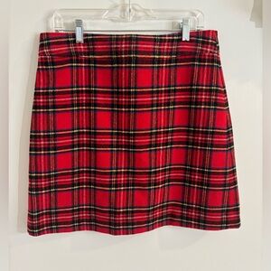 J Crew Womens Red Tartan Plaid A Line Mini Skirt Wool Blend Size 12